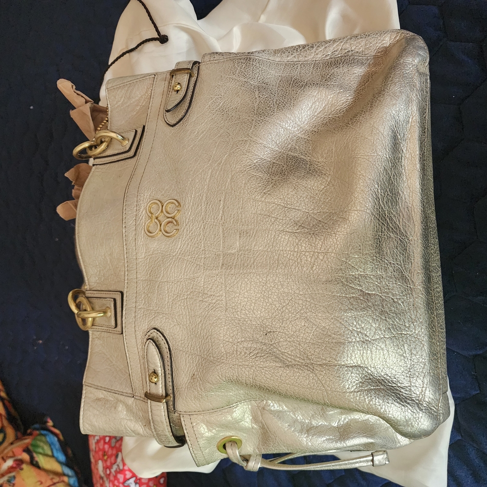 Coach Gold Metallic Tote Bag with Structured Design